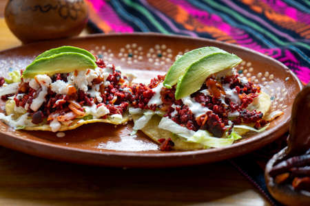 Traditional mexican food. Chorizo tostadas