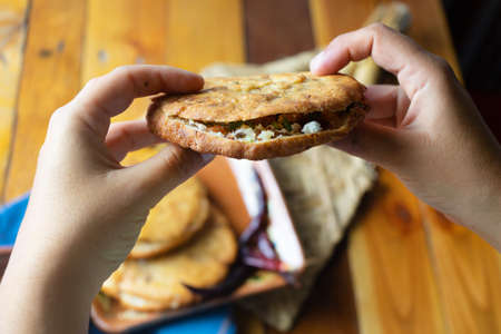 Mexican food. Corn gorditas de chicharron