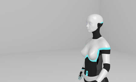 3D illustration of female robot in white background