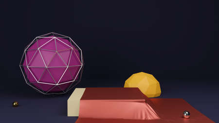 3d illustration of geometrical scene. rendering display or trendy showcase for advertising