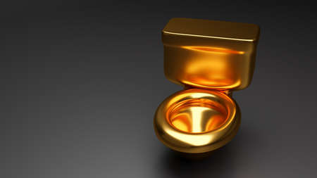 Golden toilet bowl concept. 3D render Illustrationの写真素材
