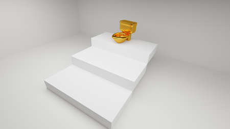 Golden toilet bowl concept like as throne. 3D render Illustration