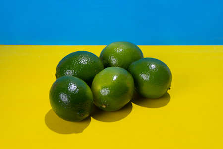 Set of green limes on colorful background