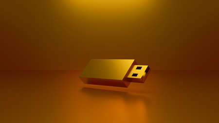 Golden usb flash device. 3d illustration renderの写真素材