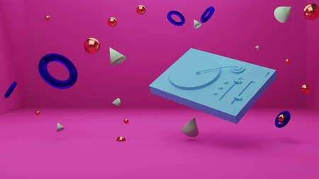 Blue turntable system. 3d illustration render