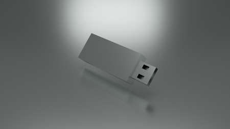 Silver usb flash device. 3d illustration render