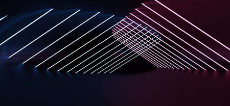 tunnel with neon blue and pink lights. 3d illustration renderの写真素材
