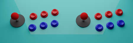 Old style of colorful arcade machine controls ready to play, 3d illustration renderの写真素材
