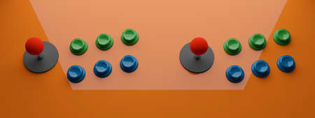 Old style of colorful arcade machine controls ready to play, 3d illustration renderの写真素材