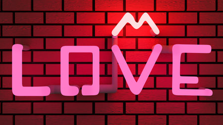 Word love on neon lights. 3d illustration renderの写真素材