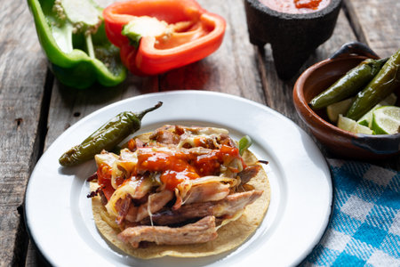 tacos of traditional mexican beef fajitas also called "wire" with cheeseの写真素材