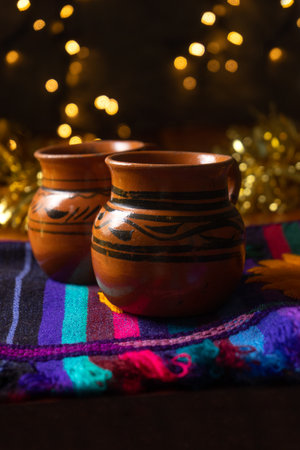 Traditional mexican hot christmas punch also called "ponche" with fruitsの写真素材