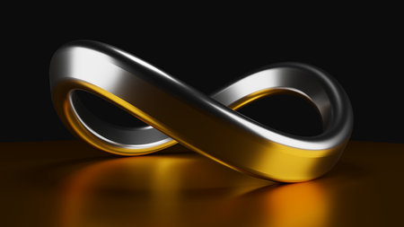 Gold and silver infinite symbol on dark background. 3D illustration render