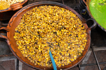 Traditional mexican snack called "esquites" or corn cupの写真素材