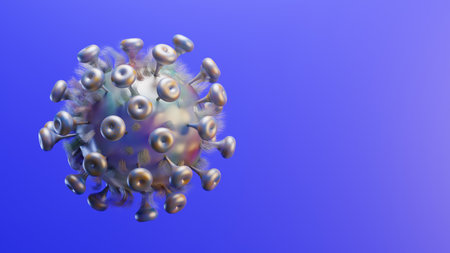 Coronavirus cell also called "NCoV" on blue background. 3D illustration renderの写真素材