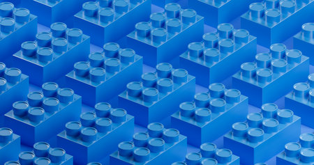 Background with blue plastic brick toy. 3D illustration renderの写真素材