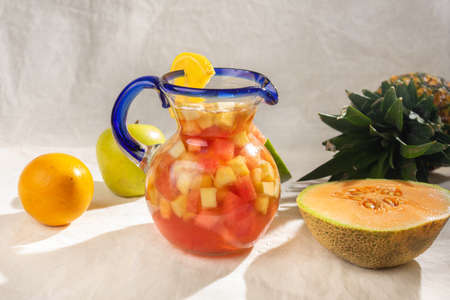 Cold sangria cocktail with wine and fresh fruitの写真素材