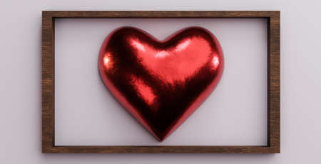Red heart with metallic texture for the day of love and friendship also called Valentine's day. 3D illustration renderの写真素材