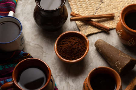Traditional mexican pot coffee with cinnamon and piloncilloの写真素材