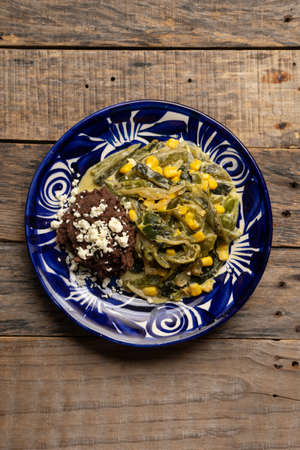 Poblano pepper slices with cream sauce. traditional mexican foodの写真素材