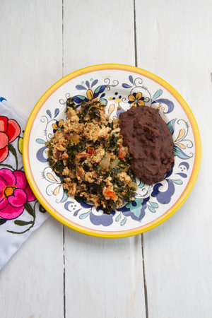 Traditional Yucatan food: Scrambled eggs with chaya.の写真素材