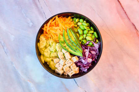 poke bowl on a marble surface