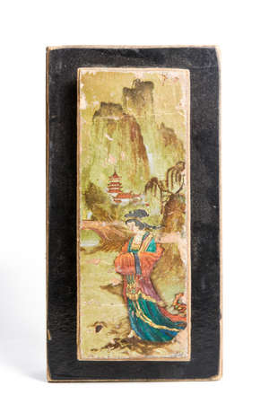 Chinese Pencil-Case Hand Painted Isolated on Whiteの写真素材