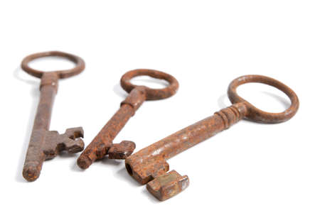 Old Metallic Key Isolated on Whiteの写真素材