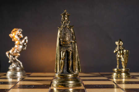 Some Chess Metallic Pieces on Their Board