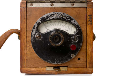 Old Pyrometer in Wooden Box Isolated on Whiteの写真素材