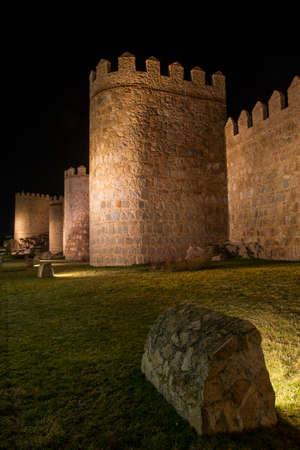 Walls of Avila Spain at Nightの写真素材