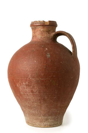 Old Earthen Jug Isolated on Whiteの写真素材