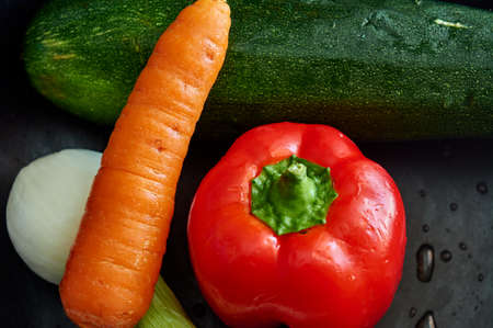 tomato, carrot, zucchini organic natural vegetables healthy lifestyleの写真素材