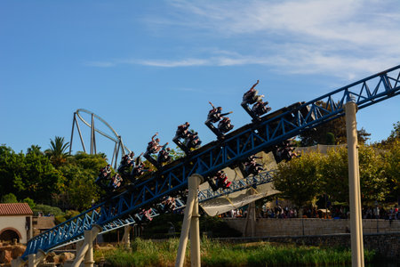 attractions in PortAventura world, is a theme park and a resort in the south of Barcelona, in Salou, Tarragona. It attracts around 4 million visitors per year making it the most visited theme park in Spain and 5th in Europeのeditorial素材