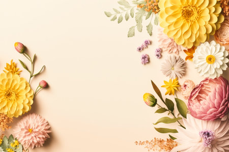 spring background, with flowers, in pastel shades of colours, Generative Aiの写真素材