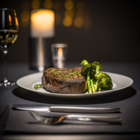 grilled steak with asparagus on a plate, generative ai,の素材