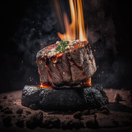 Angus beef fillet, stone grilled with broccoli and asparagus. Generative ai,の素材