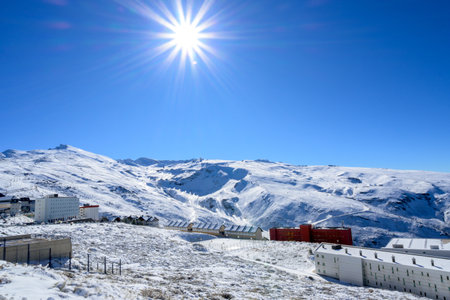 panoramic view of sierra nevada, hotels and high performance sports center in the mountains,
