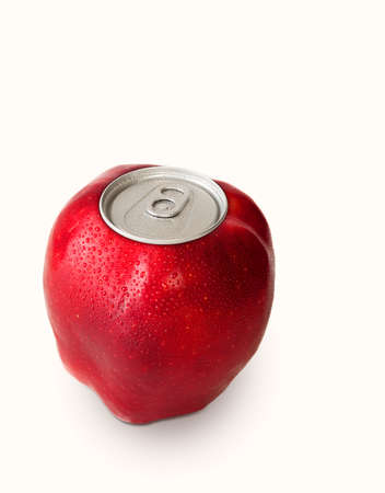 Red apple with a metal lidの写真素材