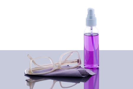 Pair of eyeglasses and cleanerの写真素材