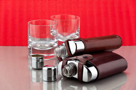 Flasks and empty glassesの写真素材