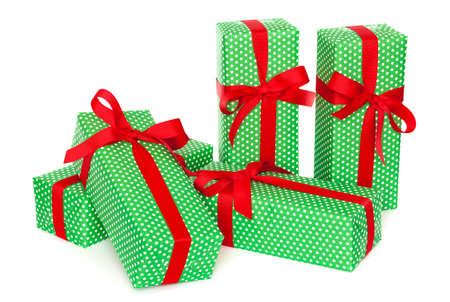 Holiday gift boxes decorated with ribbon