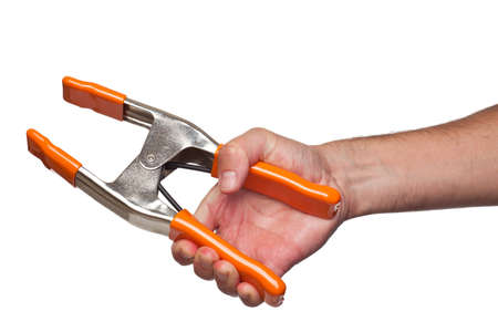 Han holds a big clampの写真素材