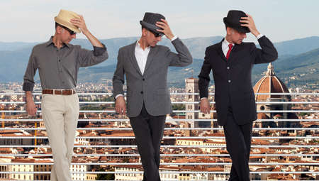 Three clones or triplets in Florence, Italyの写真素材