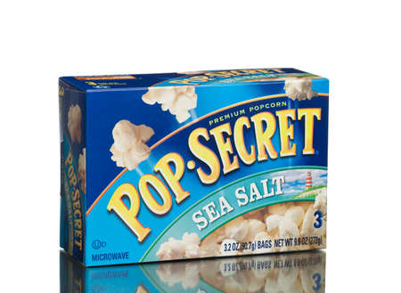MIAMI, USA - February 12, 2015: Pop Secret sea salt popcorn has simple ingredients. With just whole grain popcorn, palm oil and sea salt.のeditorial素材