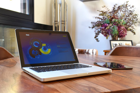 Working at home with laptopの写真素材