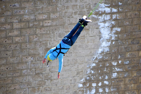 Bungee jumping in the Sierra de Madridの写真素材