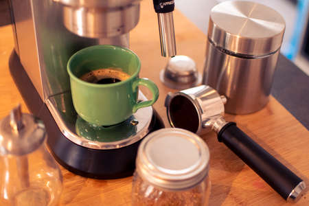 Home espresso coffee machine - Cup of coffeeの写真素材