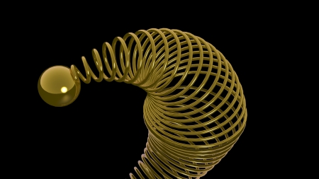 Golden spring with golden sphereの写真素材