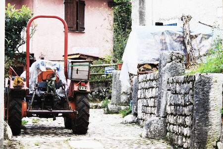 The tractor in the villageの写真素材